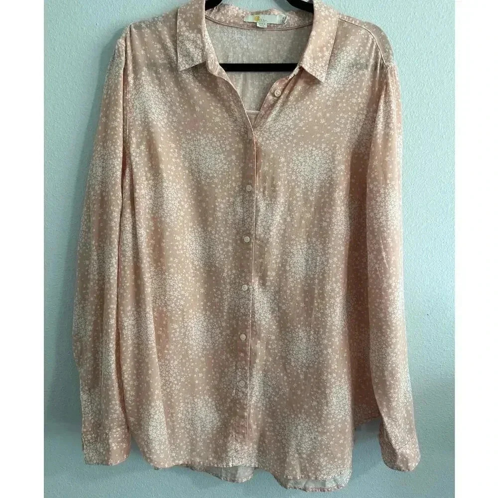 Boden Linen Cotton Button Down Abstract Floral Pink White 14